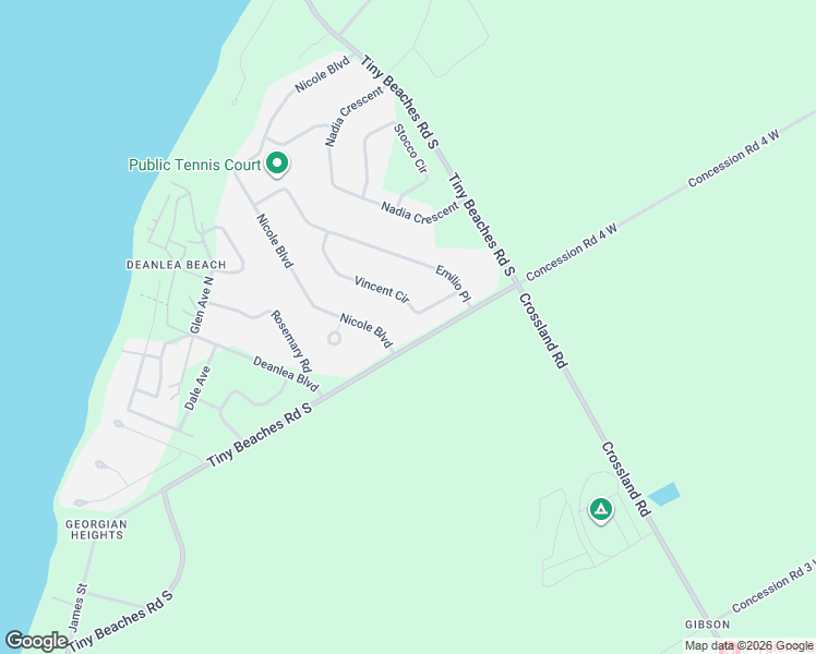 map of restaurants, bars, coffee shops, grocery stores, and more near 54 Vincent Circle in Simcoe County