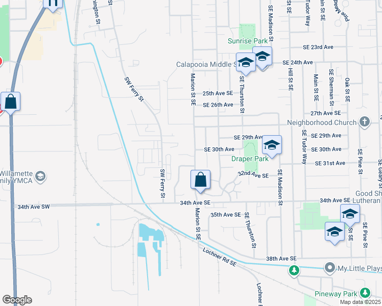 map of restaurants, bars, coffee shops, grocery stores, and more near 268 30th Place Southeast in Albany