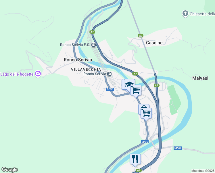map of restaurants, bars, coffee shops, grocery stores, and more near 2 Via Oneo in Ronco Scrivia