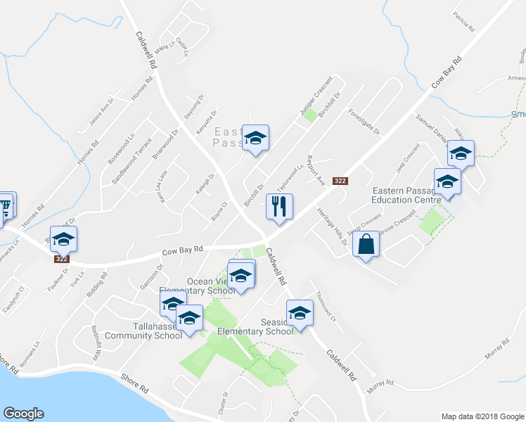 map of restaurants, bars, coffee shops, grocery stores, and more near 98 Taylorwood Lane in Eastern Passage