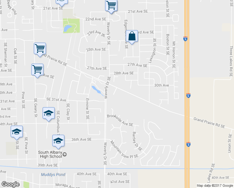 map of restaurants, bars, coffee shops, grocery stores, and more near 2850 Grand Prairie Road Southeast in Albany