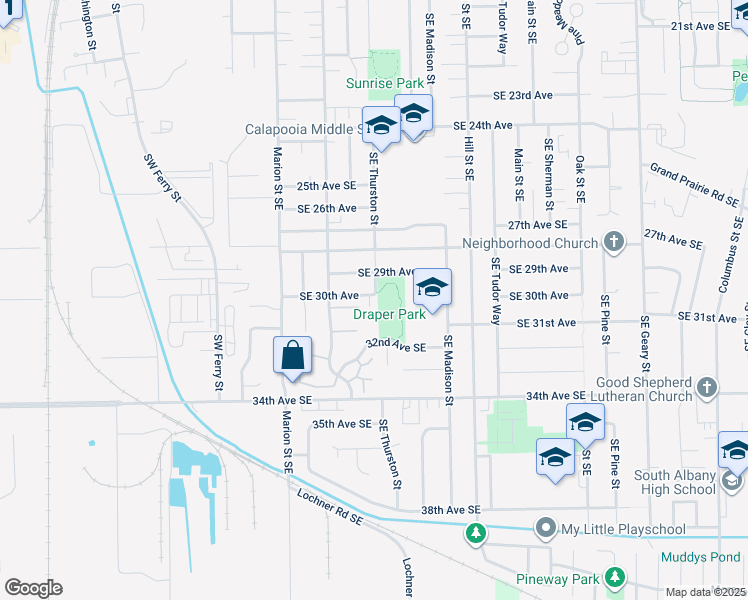 map of restaurants, bars, coffee shops, grocery stores, and more near 636 30th Avenue Southeast in Albany