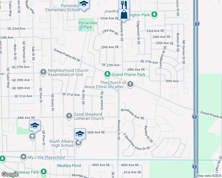 map of restaurants, bars, coffee shops, grocery stores, and more near 2530 Grand Prairie Road Southeast in Albany