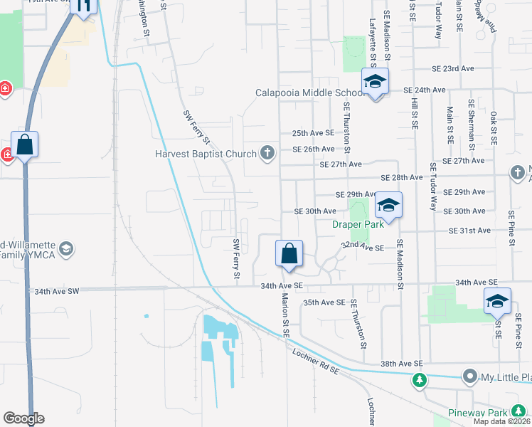 map of restaurants, bars, coffee shops, grocery stores, and more near 261 30th Place Southeast in Albany