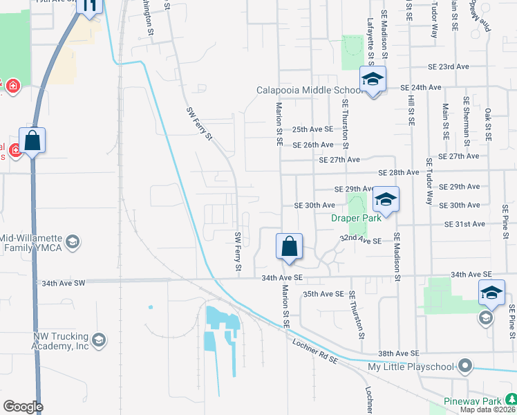 map of restaurants, bars, coffee shops, grocery stores, and more near 3001 Southwest Ferry Street in Albany