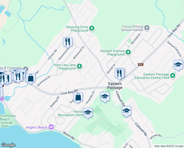 map of restaurants, bars, coffee shops, grocery stores, and more near 10 Laurelcrest Drive in Eastern Passage