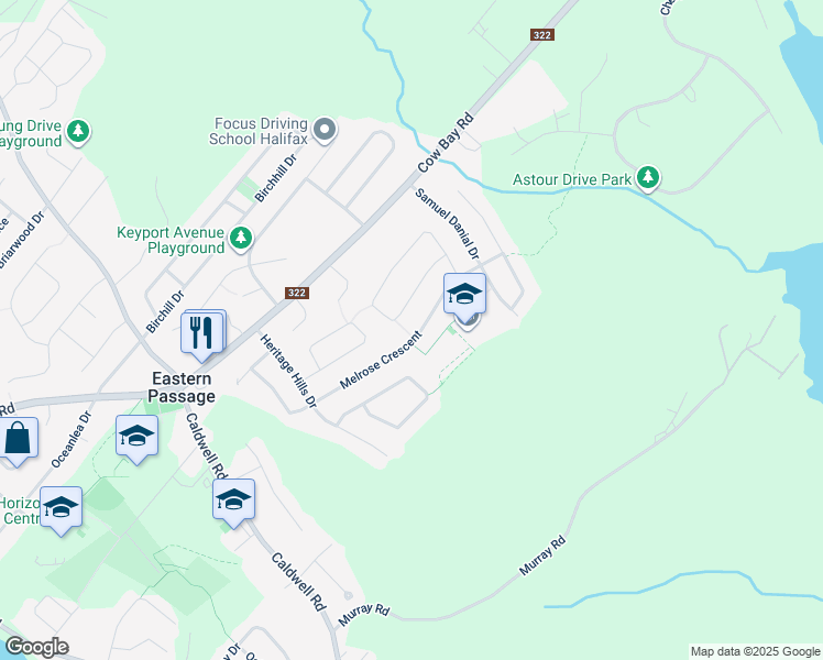 map of restaurants, bars, coffee shops, grocery stores, and more near 182 Melrose Crescent in Eastern Passage
