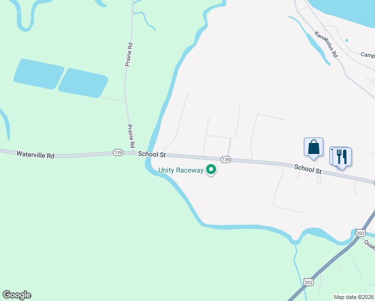 map of restaurants, bars, coffee shops, grocery stores, and more near 84 School Street in Unity