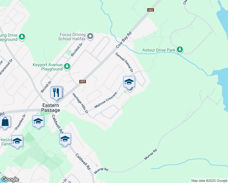 map of restaurants, bars, coffee shops, grocery stores, and more near 182 Melrose Crescent in Eastern Passage