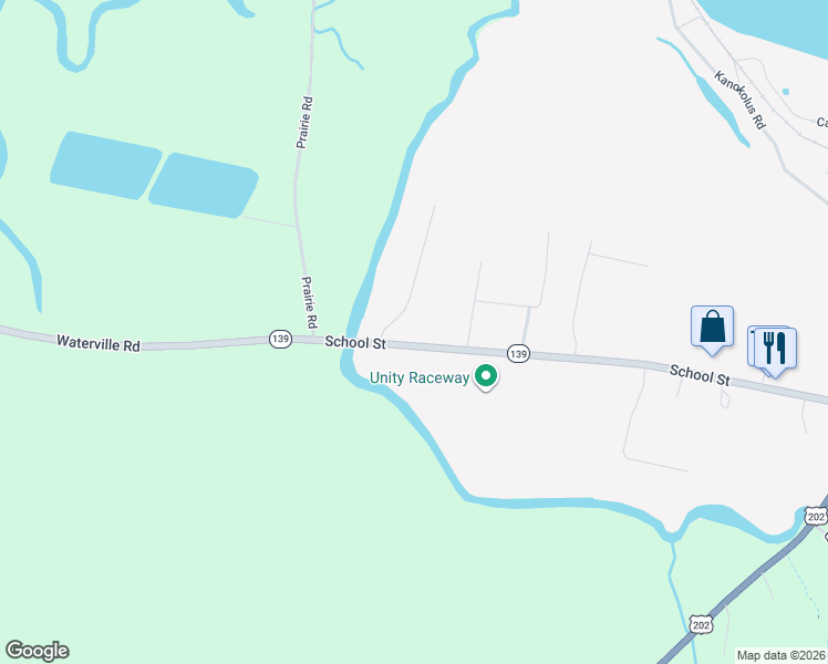 map of restaurants, bars, coffee shops, grocery stores, and more near 84 School Street in Unity