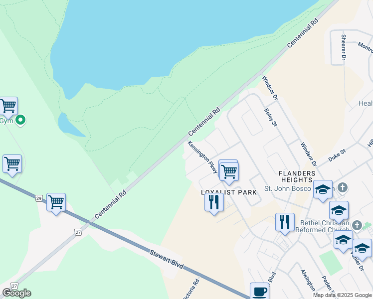 map of restaurants, bars, coffee shops, grocery stores, and more near 813 Centennial Road in Brockville