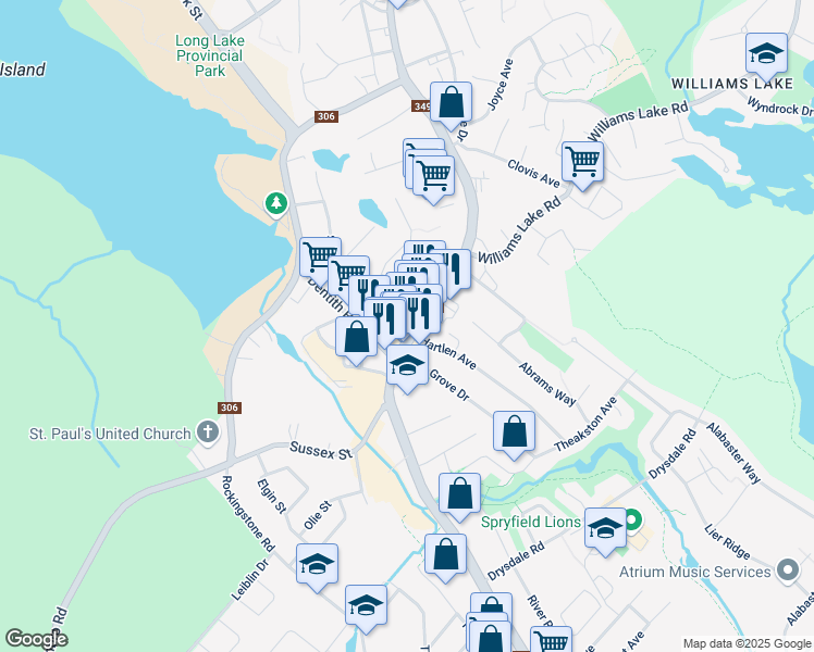 map of restaurants, bars, coffee shops, grocery stores, and more near 349 Herring Cove Road in Halifax