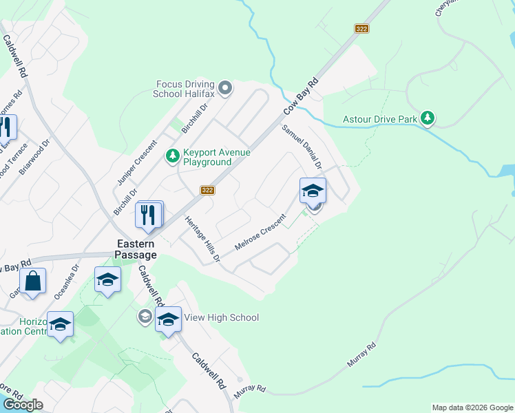 map of restaurants, bars, coffee shops, grocery stores, and more near 175 Jeep Crescent in Eastern Passage