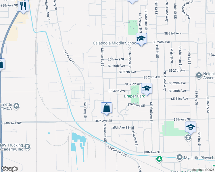 map of restaurants, bars, coffee shops, grocery stores, and more near 326 Southeast 28th Avenue in Albany