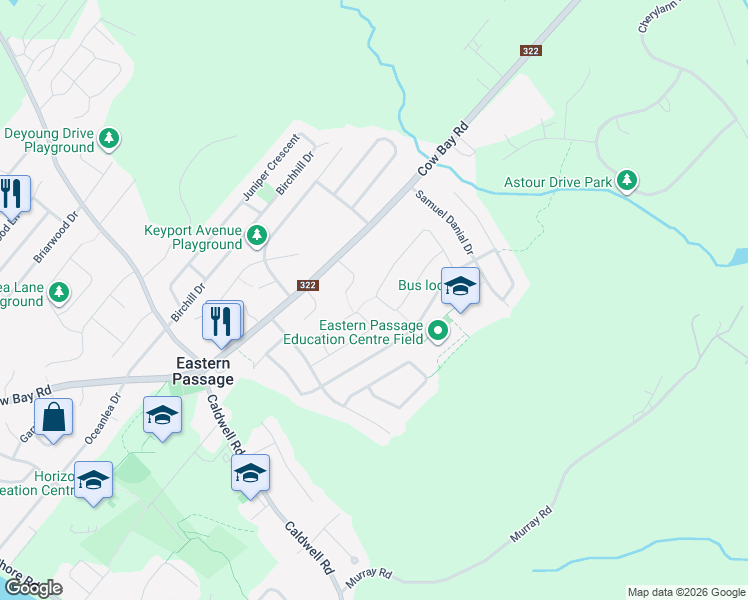 map of restaurants, bars, coffee shops, grocery stores, and more near 163 Jeep Crescent in Eastern Passage