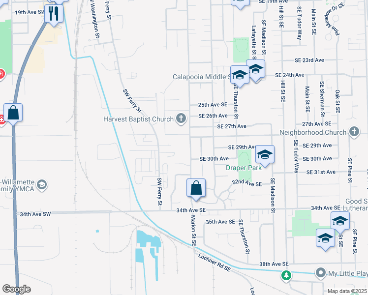 map of restaurants, bars, coffee shops, grocery stores, and more near 2840 Marion Street Southeast in Albany
