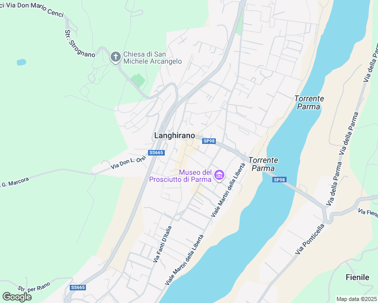 map of restaurants, bars, coffee shops, grocery stores, and more near Vicolo del Giardino in Langhirano