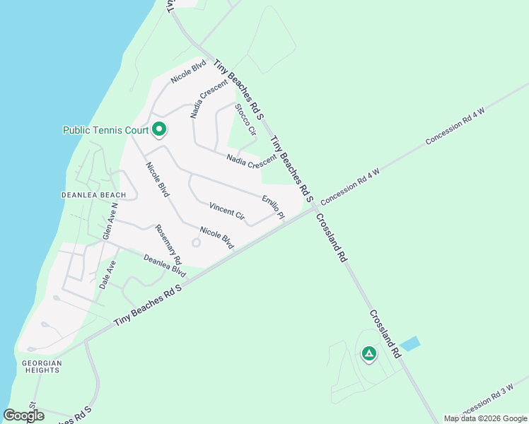 map of restaurants, bars, coffee shops, grocery stores, and more near 89 Vincent Circle in Tiny