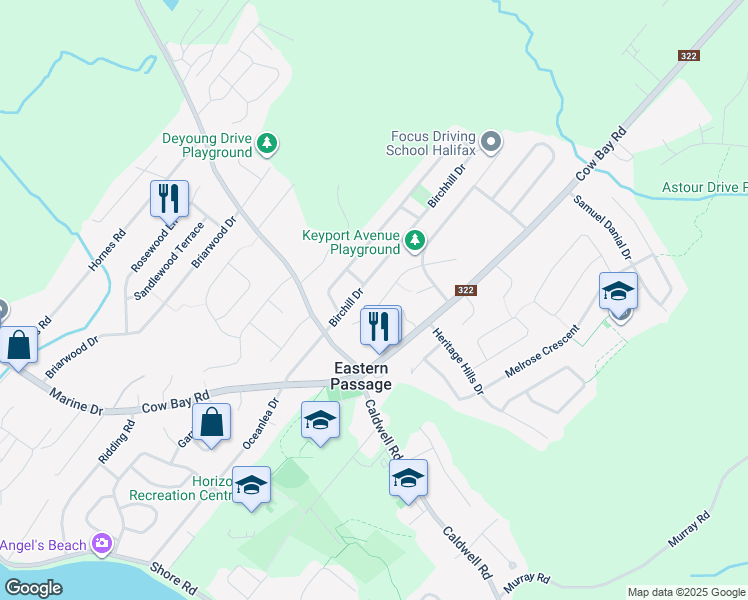 map of restaurants, bars, coffee shops, grocery stores, and more near 49 Taylorwood Lane in Eastern Passage