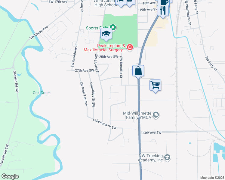 map of restaurants, bars, coffee shops, grocery stores, and more near 1114 29th Avenue Southwest in Albany