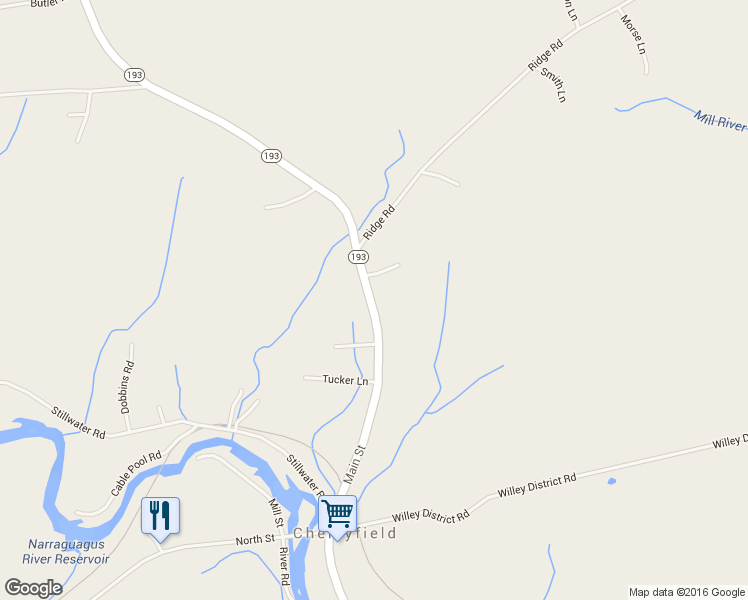 map of restaurants, bars, coffee shops, grocery stores, and more near 243 Main Street in Cherryfield