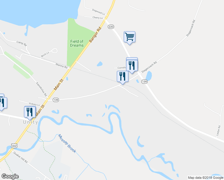 map of restaurants, bars, coffee shops, grocery stores, and more near 195 Depot Street in Unity