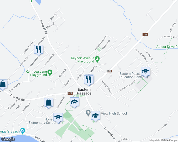 map of restaurants, bars, coffee shops, grocery stores, and more near 49 Taylorwood Lane in Eastern Passage