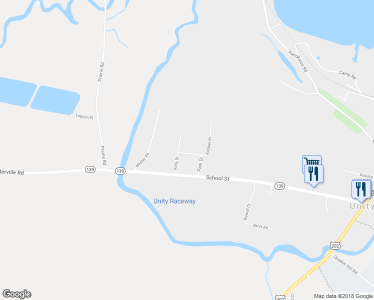 map of restaurants, bars, coffee shops, grocery stores, and more near 14 Killdeer Drive in Unity