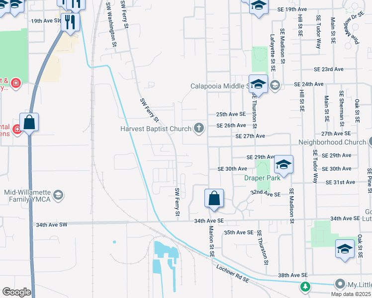 map of restaurants, bars, coffee shops, grocery stores, and more near 190 29th Avenue Southwest in Albany
