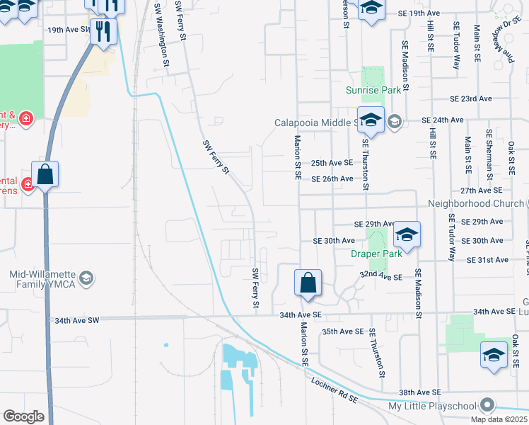 map of restaurants, bars, coffee shops, grocery stores, and more near 190 29th Avenue Southwest in Albany