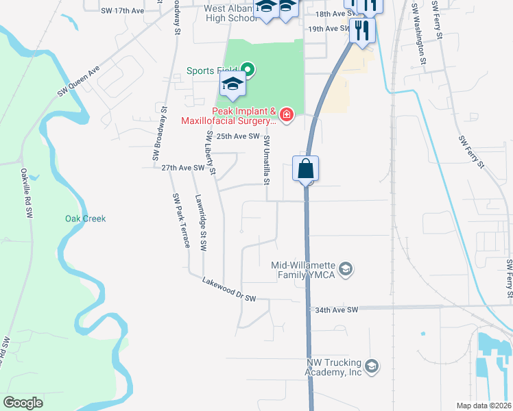map of restaurants, bars, coffee shops, grocery stores, and more near 1114 29th Avenue Southwest in Albany