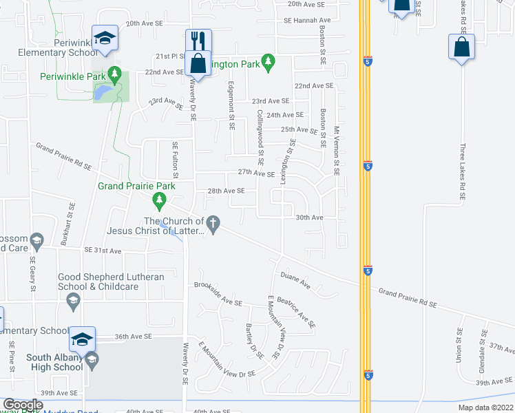map of restaurants, bars, coffee shops, grocery stores, and more near Collingwood St SE & 29th Ave SE in Albany