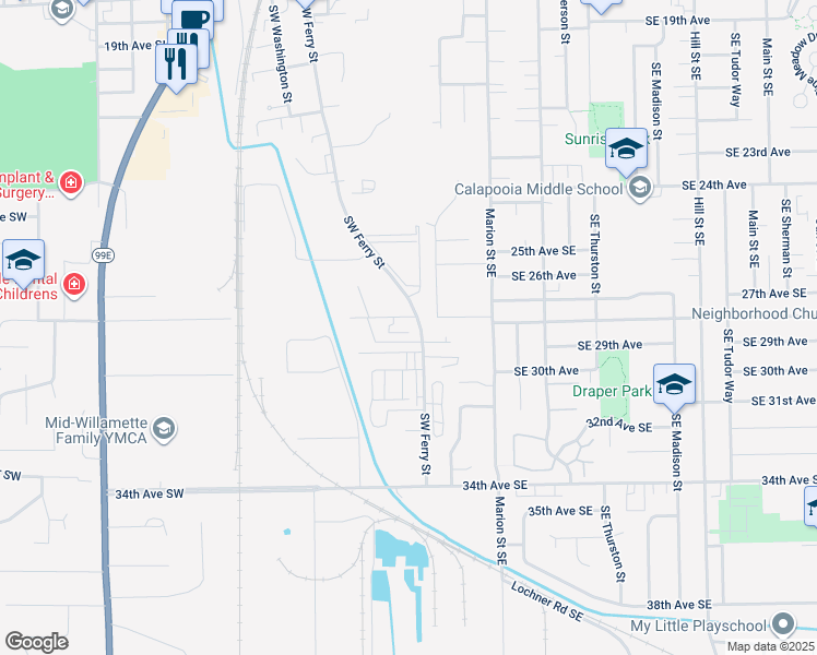 map of restaurants, bars, coffee shops, grocery stores, and more near 190 29th Avenue Southwest in Albany