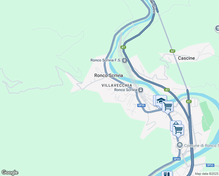 map of restaurants, bars, coffee shops, grocery stores, and more near 24 Via Padre Francesco Borghero in Ronco Scrivia