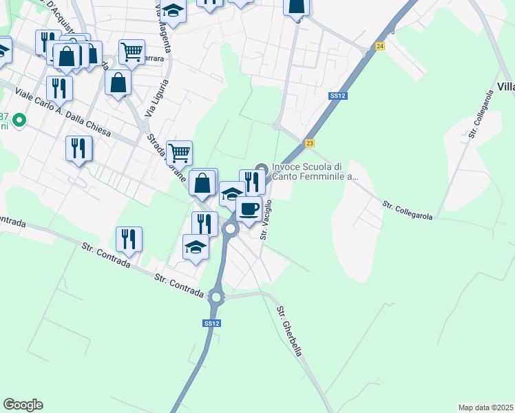 map of restaurants, bars, coffee shops, grocery stores, and more near 2-68 Via Messina in Modena