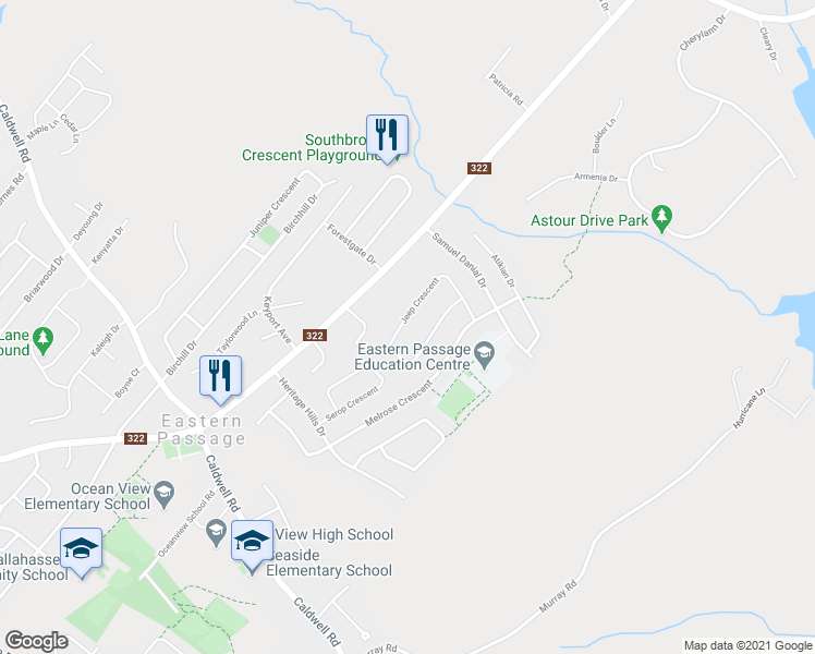 map of restaurants, bars, coffee shops, grocery stores, and more near 130 Jeep Crescent in Eastern Passage