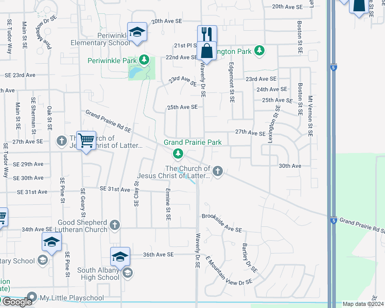 map of restaurants, bars, coffee shops, grocery stores, and more near 2604 Prairie Place Southeast in Albany