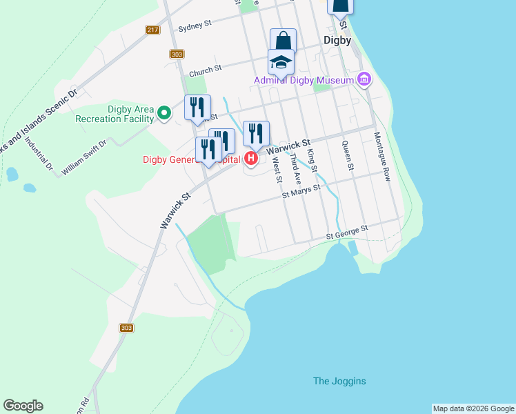 map of restaurants, bars, coffee shops, grocery stores, and more near 73 Saint Marys Street in Digby
