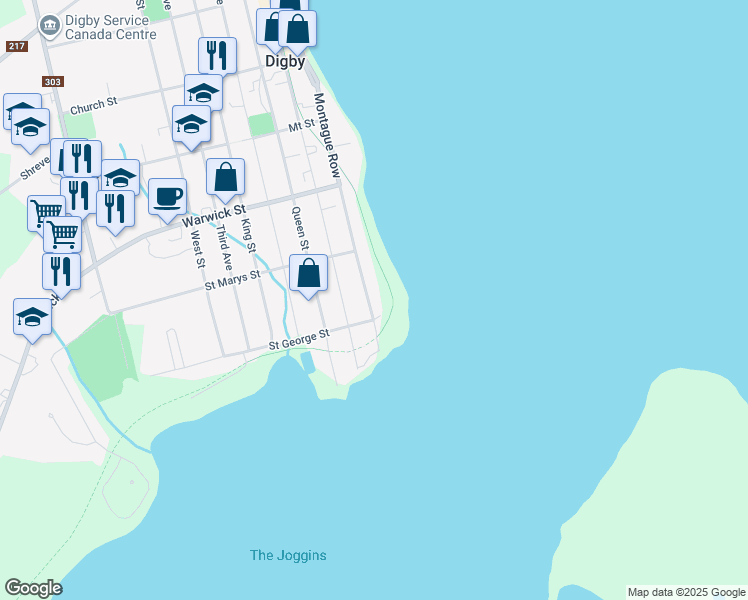 map of restaurants, bars, coffee shops, grocery stores, and more near 42 Montague Row in Digby
