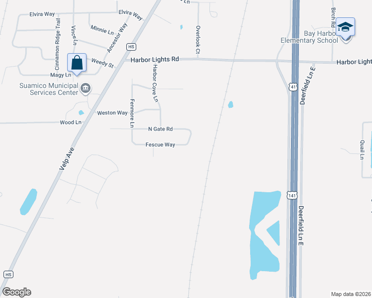 map of restaurants, bars, coffee shops, grocery stores, and more near 2005 Fescue Way in Green Bay