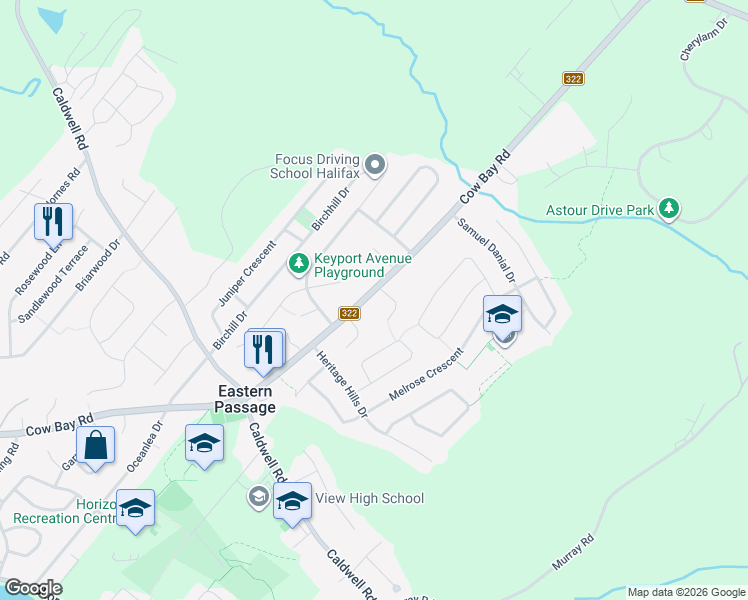 map of restaurants, bars, coffee shops, grocery stores, and more near 491 Cow Bay Road in Eastern Passage