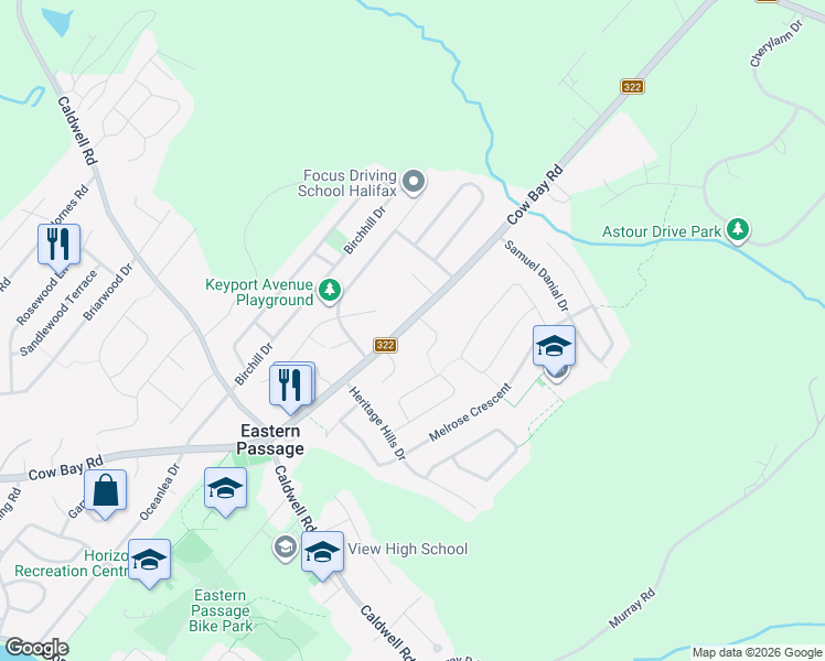 map of restaurants, bars, coffee shops, grocery stores, and more near 487 Cow Bay Road in Eastern Passage