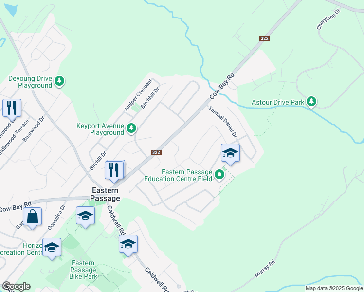 map of restaurants, bars, coffee shops, grocery stores, and more near 24 Midyat Court in Eastern Passage