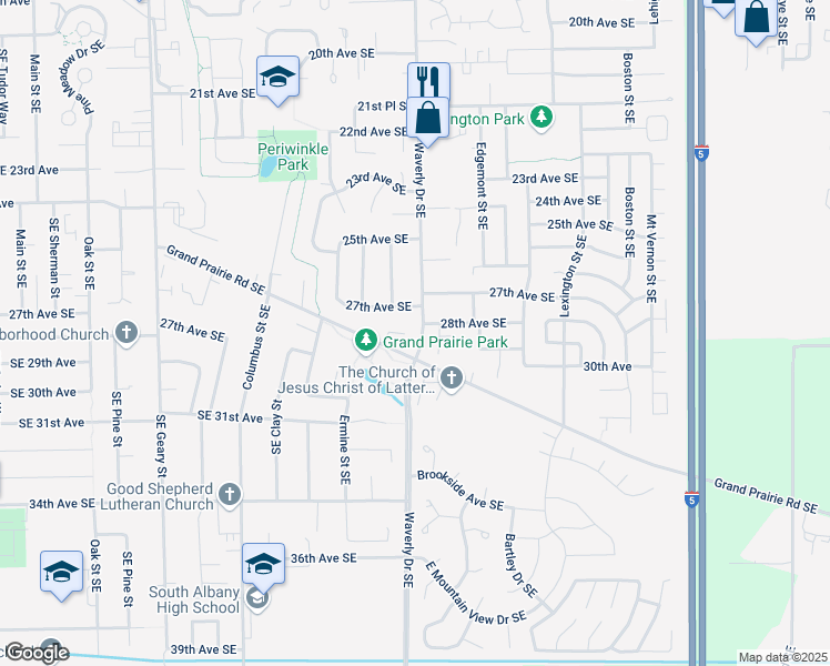 map of restaurants, bars, coffee shops, grocery stores, and more near 2617 Prairie Place Southeast in Albany