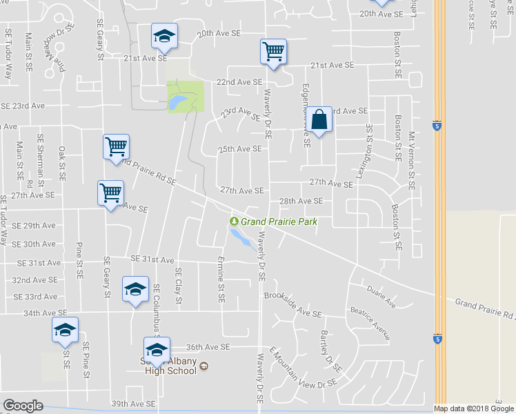 map of restaurants, bars, coffee shops, grocery stores, and more near 2613 Prairie Pl SE in Albany