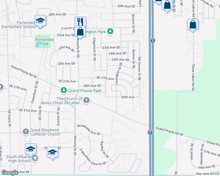map of restaurants, bars, coffee shops, grocery stores, and more near 2835 Bridlewood Loop Southeast in Albany