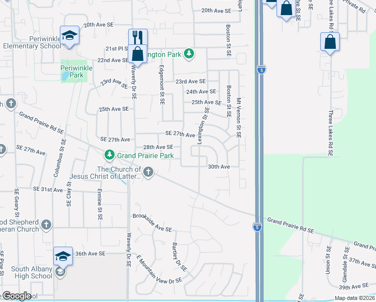 map of restaurants, bars, coffee shops, grocery stores, and more near 2835 Bridlewood Loop Southeast in Albany