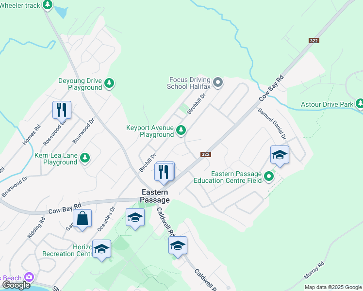 map of restaurants, bars, coffee shops, grocery stores, and more near 6 Taylorwood Lane in Eastern Passage