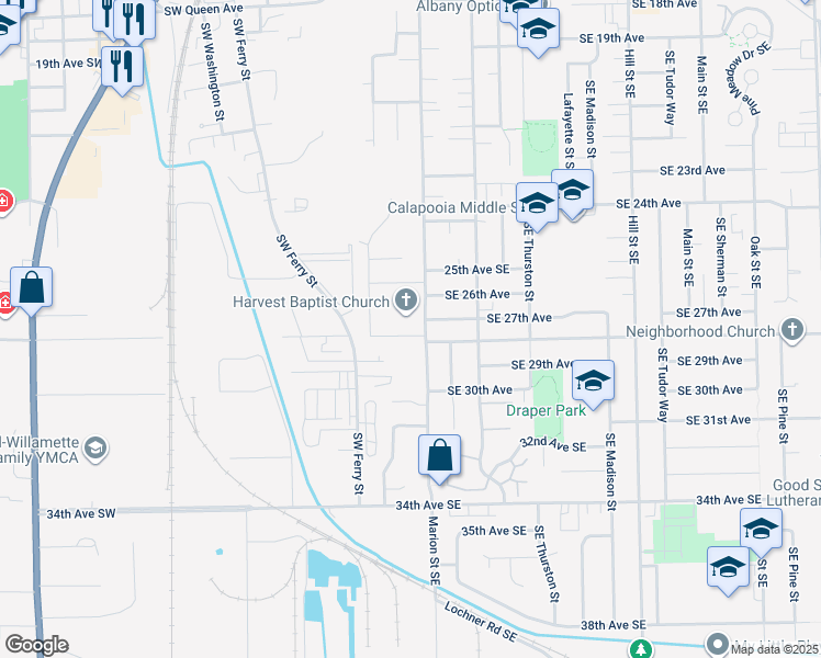 map of restaurants, bars, coffee shops, grocery stores, and more near 2840 Marion Street Southeast in Albany