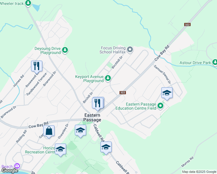 map of restaurants, bars, coffee shops, grocery stores, and more near 6 Taylorwood Lane in Eastern Passage